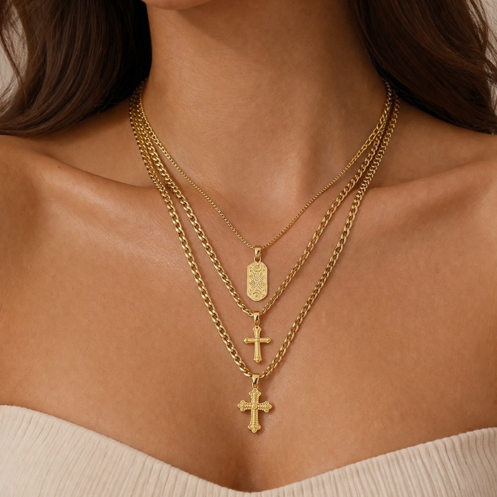 Gold Layered Cross Necklace A1729